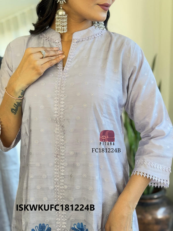 Embroidered Malmal Chanderi Kurti With Pant-ISKWKUFC181224B/FC181224P