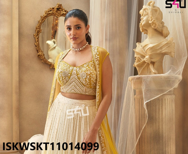 Georgette Skirt With Silk Crop Top And Embroidered Shrug-ISKWSKT11014099