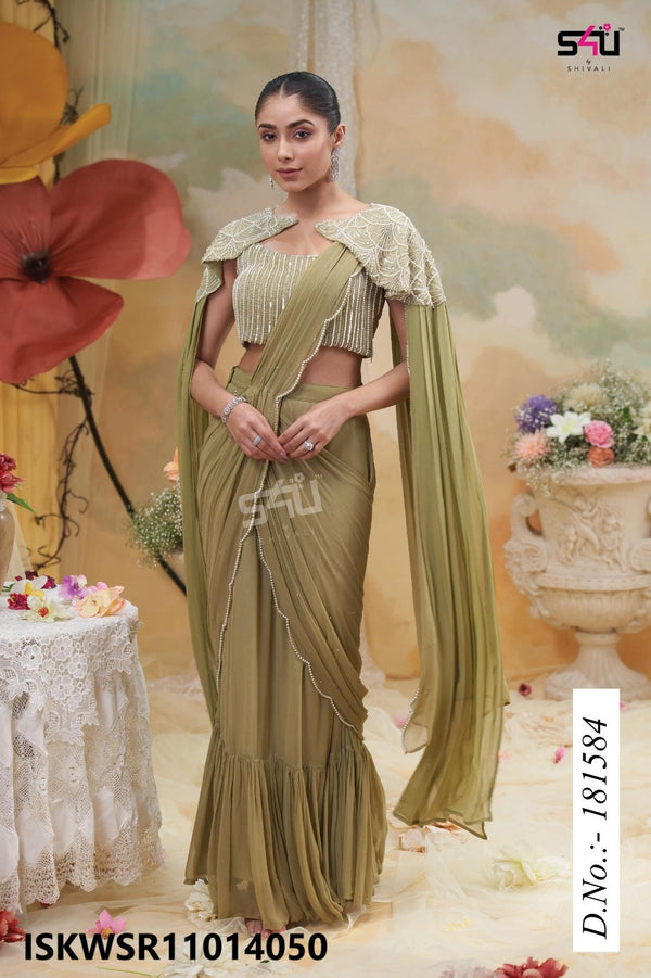 Sequined Georgette Ready To Wear Saree And Blouse-ISKWSR11014050