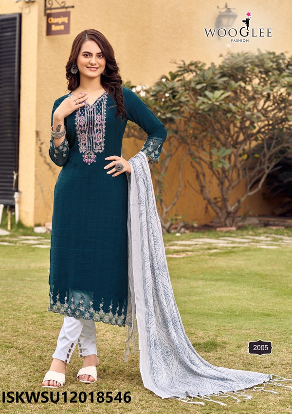 Embroidered Viscose Weaving Kurti With Lycra Cotton Pant And Bandhani Printed Dupatta-ISKWSU12018546