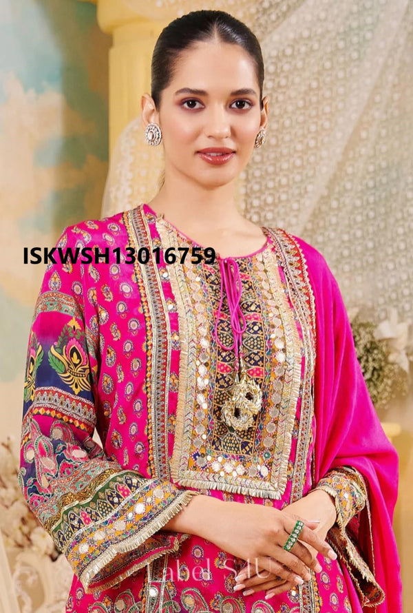 Printed Silk Kurti With Sharara And Dupatta-ISKWSH13016759