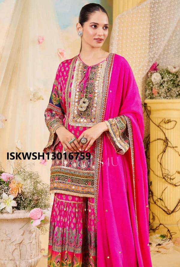 Printed Silk Kurti With Sharara And Dupatta-ISKWSH13016759