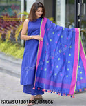 Handloom A-Line Kurti With Handloom Cotton Palazzo And Linen Weaved Dupatta-ISKWSU1301PPC/D1806