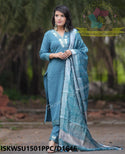 Embroidered Khadi Cotton Kurti With Khadi Pant And Linen Dupatta-ISKWSU1501PPC/D1646