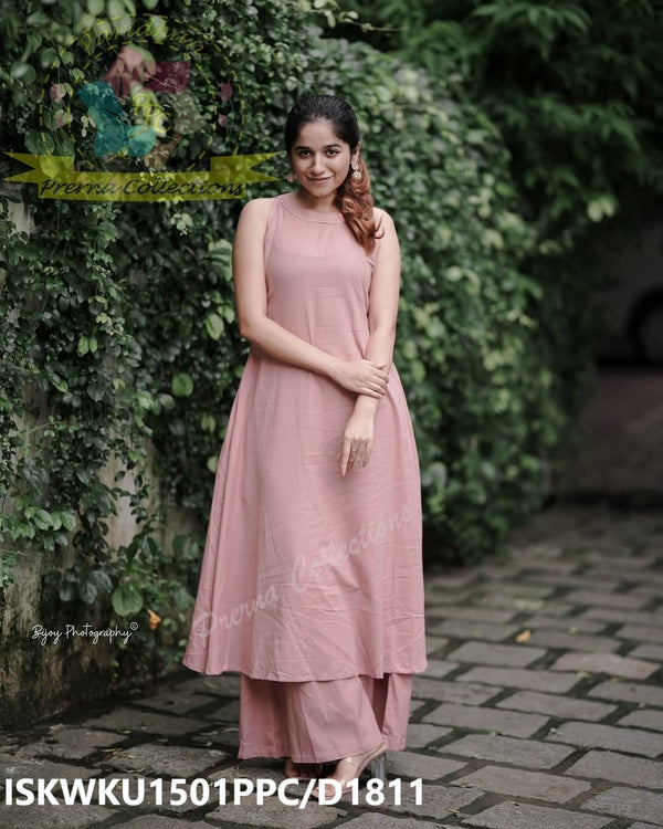 Khadi Cotton A-Line Kurti With Palazzo-ISKWKU1501PPC/D1811