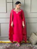 Embroidered Chanderi Kurti With pant And Jacquard Silk Dupatta-ISKWSU150116995