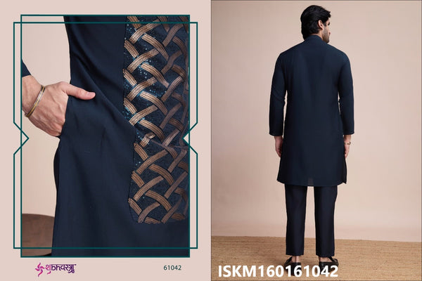 Men's Sequined Silk Kurta-ISKM160161044/61043/61042/61041