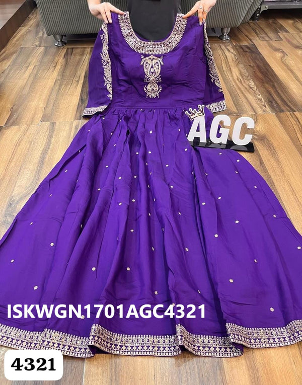 Embroidered Silk Gown With Dupatta-ISKWGN1701AGC4321