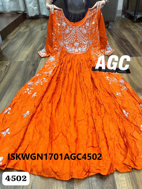 Embroidered Maslin Silk Gown With Organza Dupatta-ISKWGN1701AGC4502