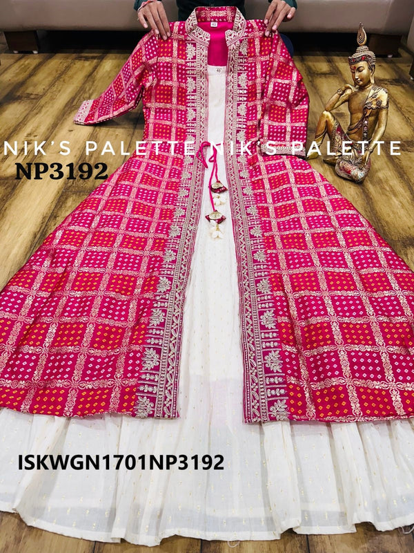 Self Ikkat Weaved Cotton Gown With Banarasi Bandhani Khadi Silk Shrug-ISKWGN1701NP3192/NP3100