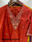 Embroidered Silk Kurti With Pant And Organza Dupatta-ISKWSU21012671