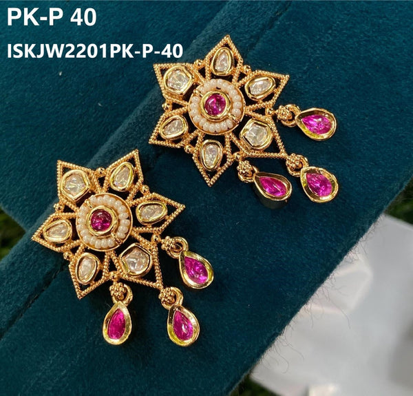 Kundan Earrings-ISKJW2301PK-P-40