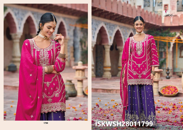 Embroidered Chinon Kurti With Sharara And Dupatta-ISKWSH28011799