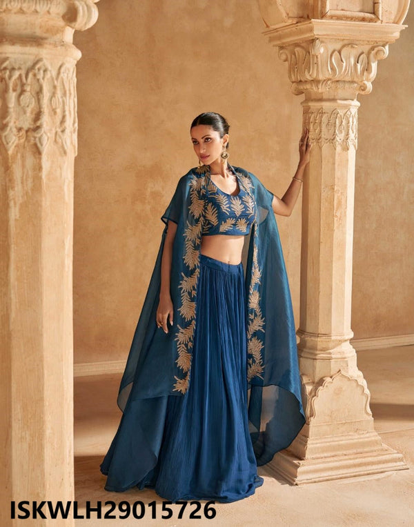 Embroidered Chinon Silk Lehenga With Crop Top And Organza Silk Jacket-ISKWLH29015726