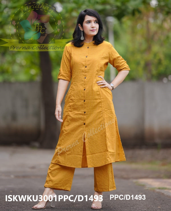 Kantha Weaved Cotton A-Line Kurti With Palazzo-ISKWKU3001PPC/D1493