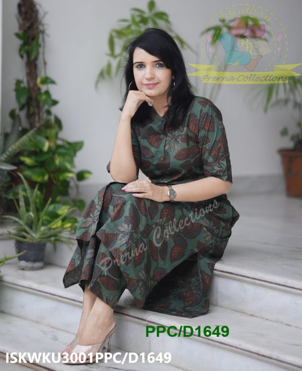 Kalamkari Printed Cotton A-Line Kurti With Pant-ISKWKU3001PPC/D1649