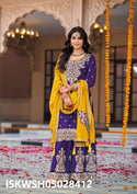 Embroidered Chinon Kurti With Sharara And Dupatta-ISKWSH05028412