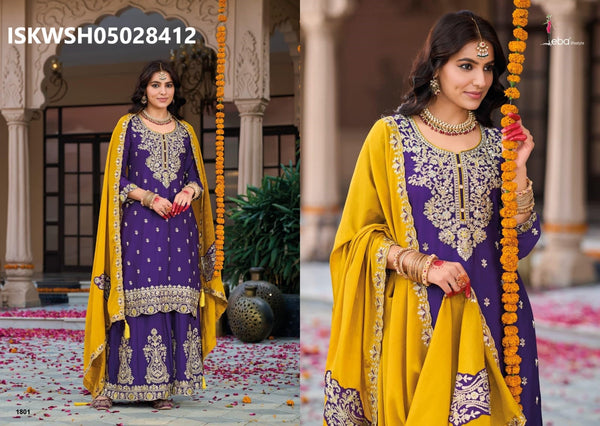 Embroidered Chinon Kurti With Sharara And Dupatta-ISKWSH05028412