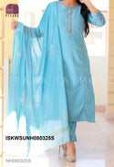 Embroidered Linen Cotton Kurti With Cotton Pant And Block Printed Dupatta-ISKWSUNH080325S