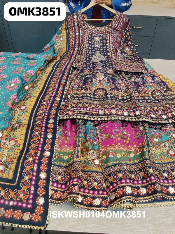 Digital Printed Tabby Silk Kurti With Sharara And Dupatta-ISKWSH0104OMK3851