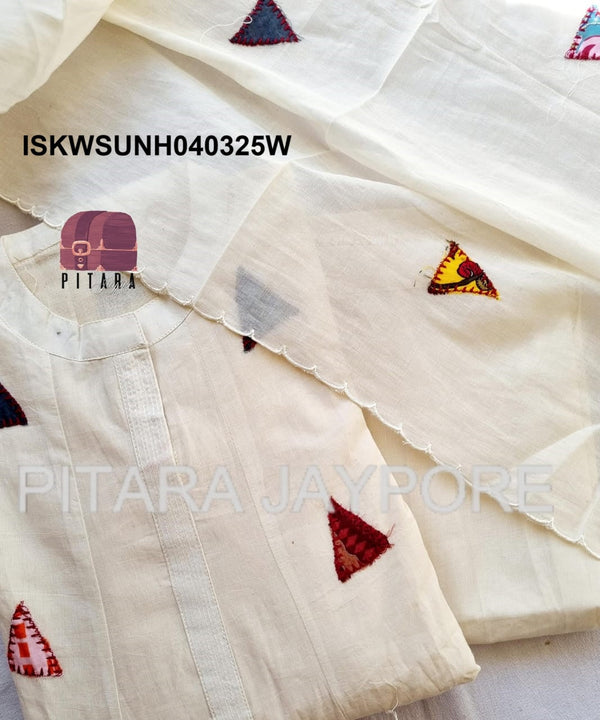 Embroidered Cotton Anarkali Kurti With Pant And Dupatta-ISKWSUNH040325W