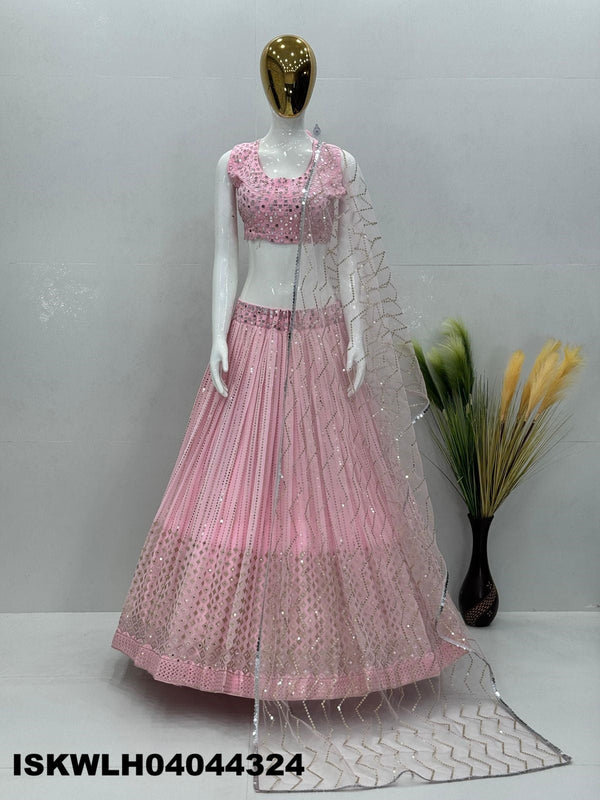 Embroidered Georgette Lehenga With Blouse And Net Dupatta-ISKWLH04044324