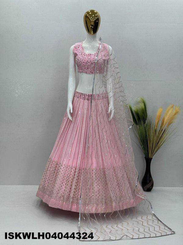Embroidered Georgette Lehenga With Blouse And Net Dupatta-ISKWLH04044324
