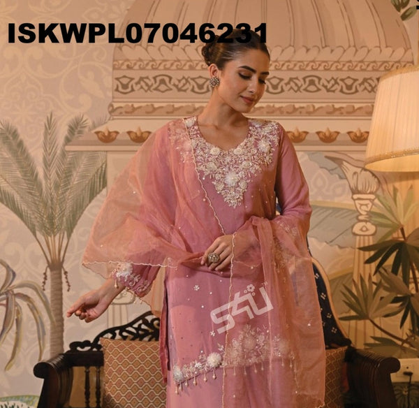 Embroidered Silk Kurti With Palazzo And Dupatta-ISKWPL07046231