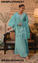 Embroidered Silk Kurti With Palazzo And Dupatta-ISKWPL07046231