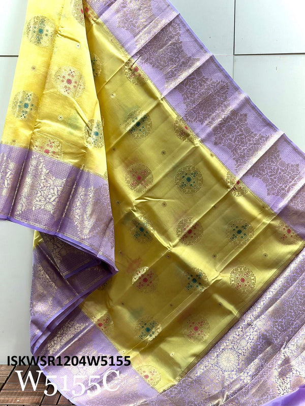 Zari Weaved Silk Saree With Contract Blouse-ISKWSR1204W5155