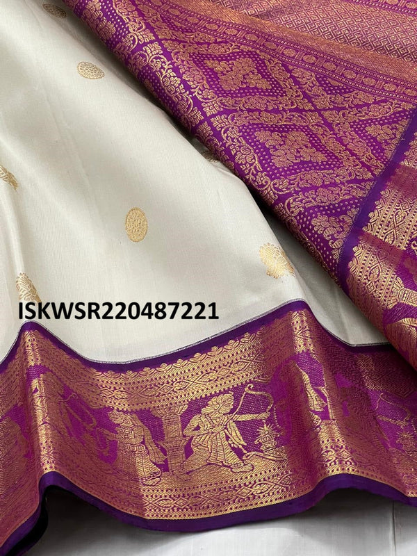 Kanchipuram Handloom Silk Saree With Contrast Blouse-ISKWSR220487221