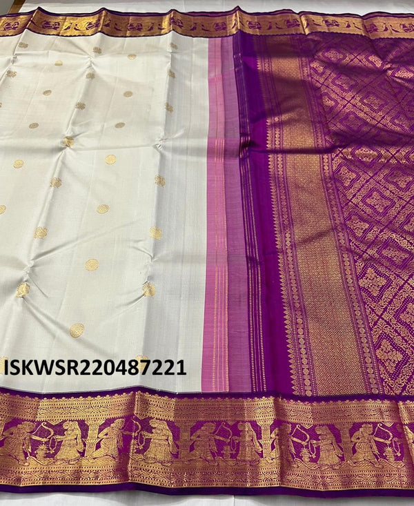 Kanchipuram Handloom Silk Saree With Contrast Blouse-ISKWSR220487221