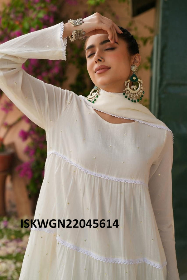 Sequined Malmal Cotton Gown With Dupatta-ISKWGN22045614