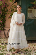 Sequined Malmal Cotton Gown With Dupatta-ISKWGN22045614