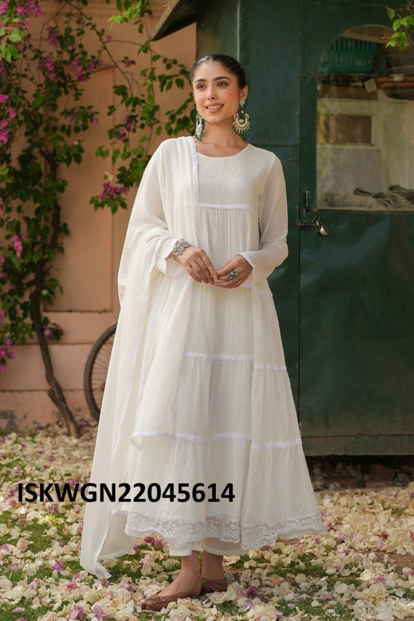 Sequined Malmal Cotton Gown With Dupatta-ISKWGN22045614