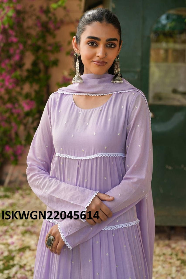 Sequined Malmal Cotton Gown With Dupatta-ISKWGN22045614