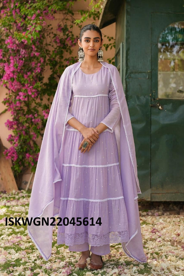 Sequined Malmal Cotton Gown With Dupatta-ISKWGN22045614