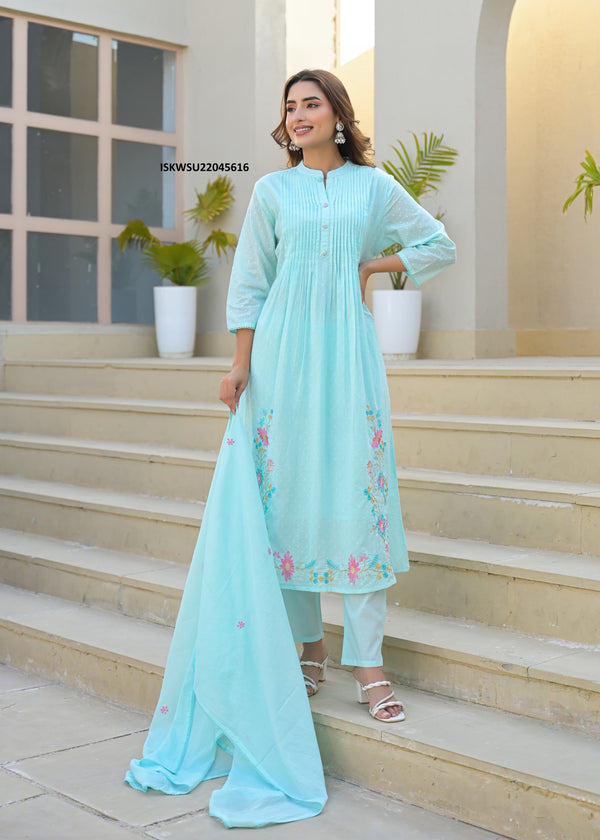 Embroidered Malmal Cotton With Pant And Dupatta-ISKWSU22045616