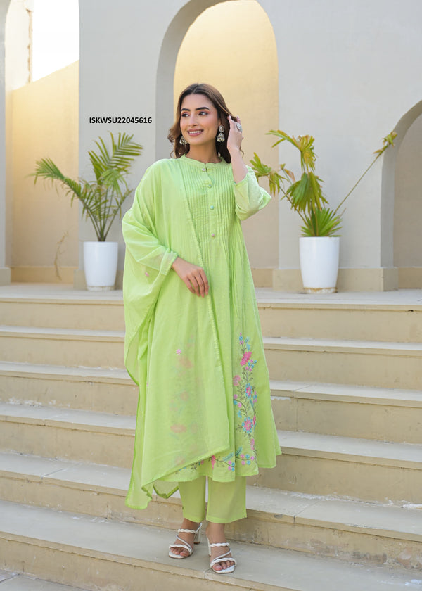 Embroidered Malmal Cotton With Pant And Dupatta-ISKWSU22045616