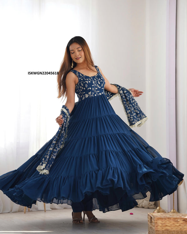 Embroidered Georgette Gown With Dupatta-ISKWGN22045618
