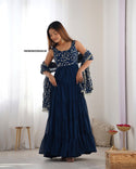 Embroidered Georgette Gown With Dupatta-ISKWGN22045618