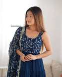 Embroidered Georgette Gown With Dupatta-ISKWGN22045618