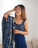 Embroidered Georgette Gown With Dupatta-ISKWGN22045618