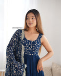 Embroidered Georgette Gown With Dupatta-ISKWGN22045618