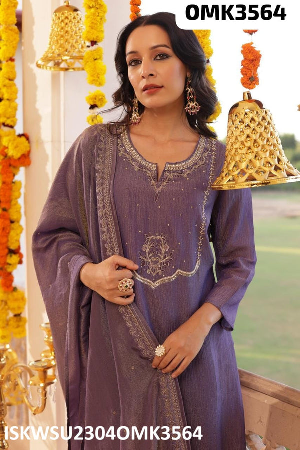 Embroidered Shimmer Crush Kurti With Shantoon Bottom And Dupatta-ISKWSU2304OMK3564
