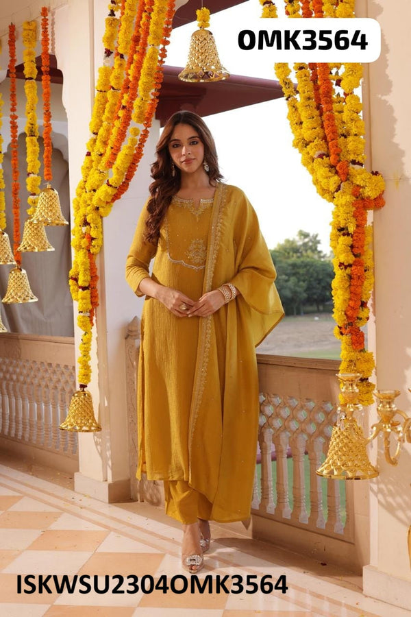 Embroidered Shimmer Crush Kurti With Shantoon Bottom And Dupatta-ISKWSU2304OMK3564
