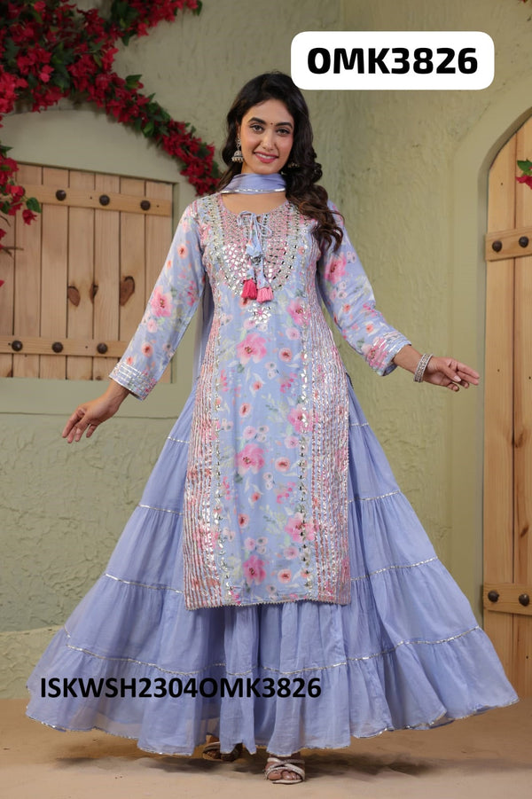 Floral Printed Maslin Kurti With Chiffon Dupatta-ISKWSH2304OMK3826