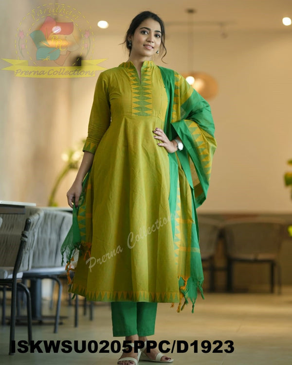Handloom Cotton Anarkali Kurti With Pant And Maglagiri Cotton Dupatta-ISKWSU0205PPC/D1923