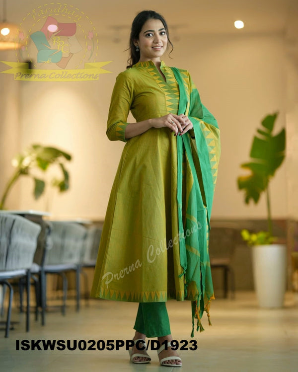 Handloom Cotton Anarkali Kurti With Pant And Maglagiri Cotton Dupatta-ISKWSU0205PPC/D1923