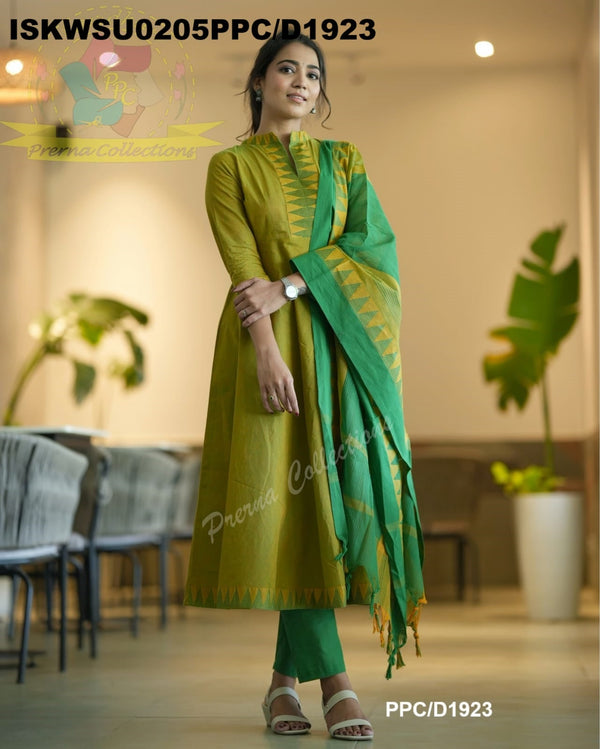 Handloom Cotton Anarkali Kurti With Pant And Maglagiri Cotton Dupatta-ISKWSU0205PPC/D1923